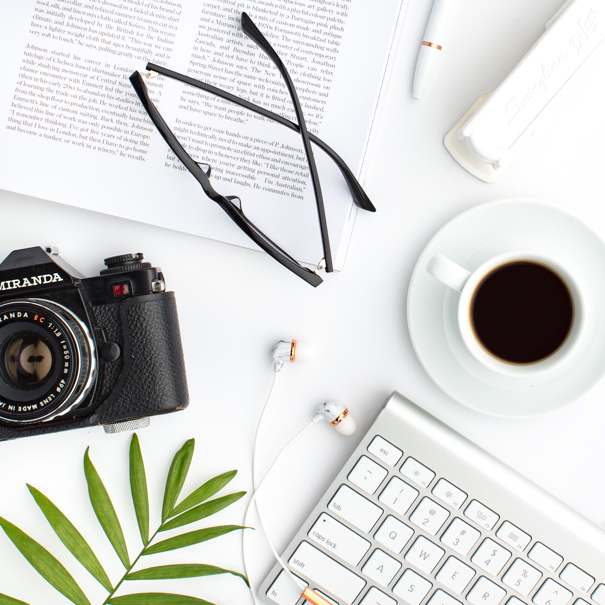 Styled Stock Photos for Instagram and Social Media, Flatlays, Social Squares from the SC Stockshop / Camera, keyboard, and coffee